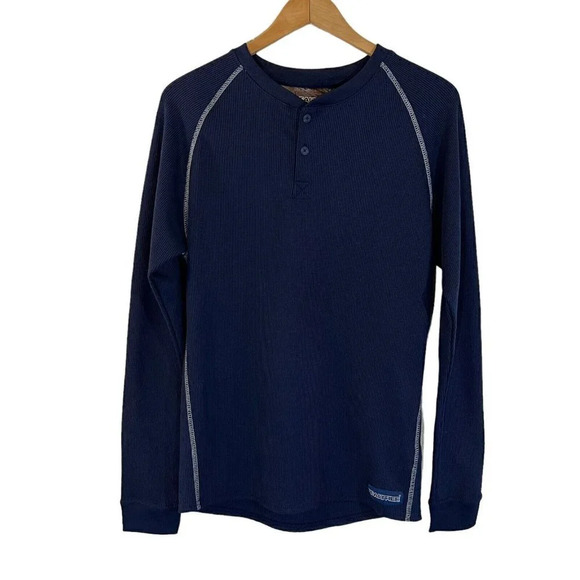 Realtree Mens Dark Blue Waffle Knit Long Sleeve Shirt Small Stretch Henley Basic - Picture 1 of 6